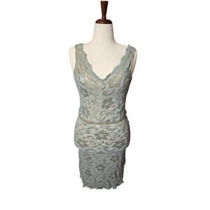 Alexia Admor mini bodycon lace v-neck stretchy blue gold floral dress sz‎ medium